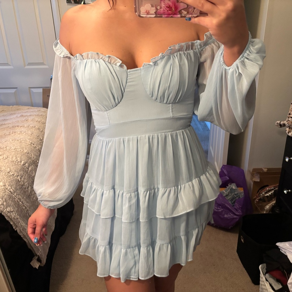 Windsor Light Blue Off-Shoulder Mini Dress